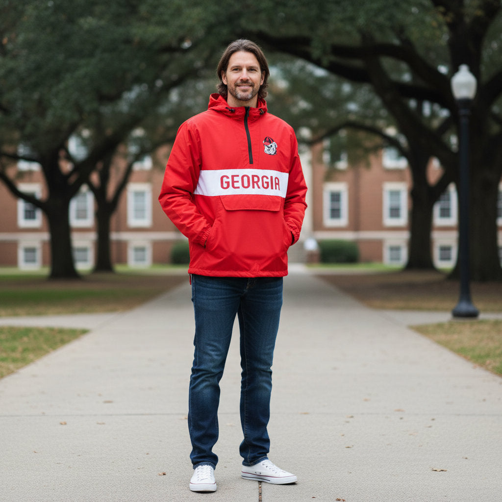 Georgia Bulldogs Franchise Club Mens NCAA Alpha Anorak Jacket Red