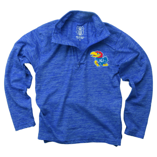 Kansas Jayhawks Wes and Willy Youth Boys Cloudy Yarn Long Sleeve College Quarter Zip