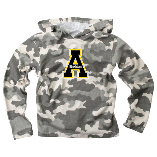 Appalachian State Wes and Willy Youth Boys Long Sleeve Camo Hooded T-Shirt