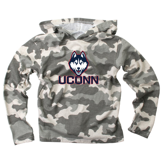 UConn Huskies Wes and Willy Youth Boys Long Sleeve Camo Hooded T-Shirt