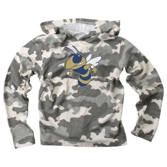 Georgia Tech Wes and Willy Youth Long Sleeve Camo Hooded T-Shirt