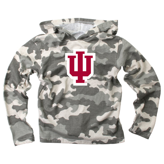 Indiana Hoosiers Wes and Willy Youth Boys Long Sleeve Camo Hooded T-Shirt