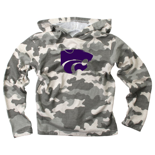 Kansas State Wildcats Wes and Willy Youth Boys Long Sleeve Camo Hooded T-Shirt