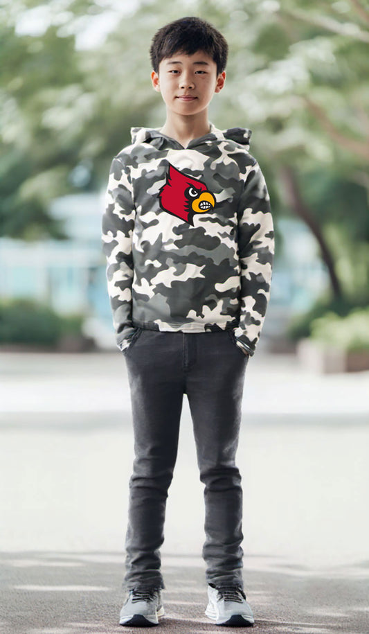 Louisville Cardinals Wes and Willy Youth Long Sleeve Camo Hooded T-Shirt
