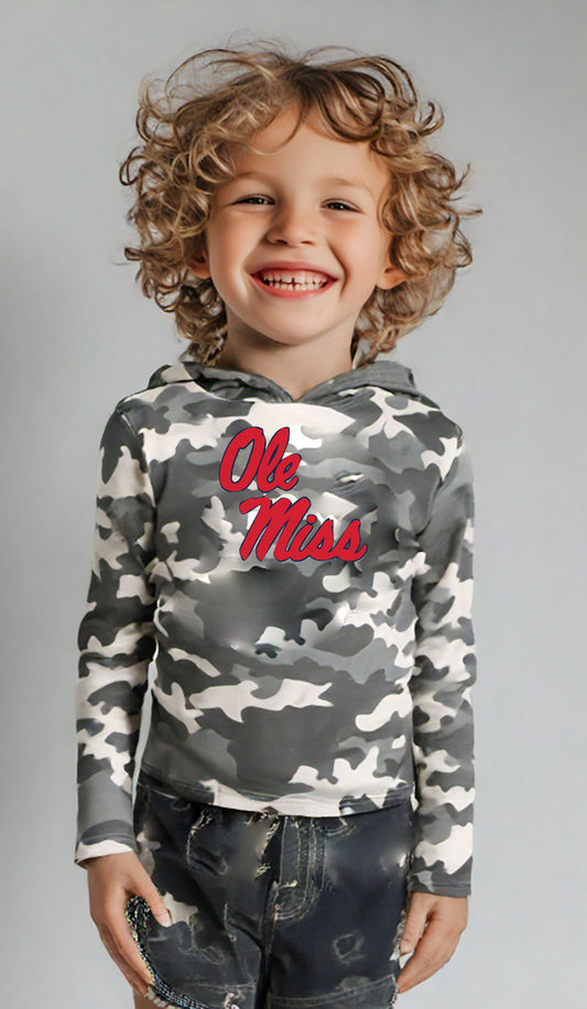 Ole Miss Rebels Wes and Willy Toddler Kids and Youth Long Sleeve Camo Hooded T-Shirt