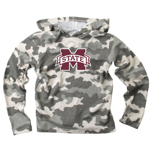 Mississippi State Bulldogs Wes and Willy Youth Boys Long Sleeve Camo Hooded T-Shirt