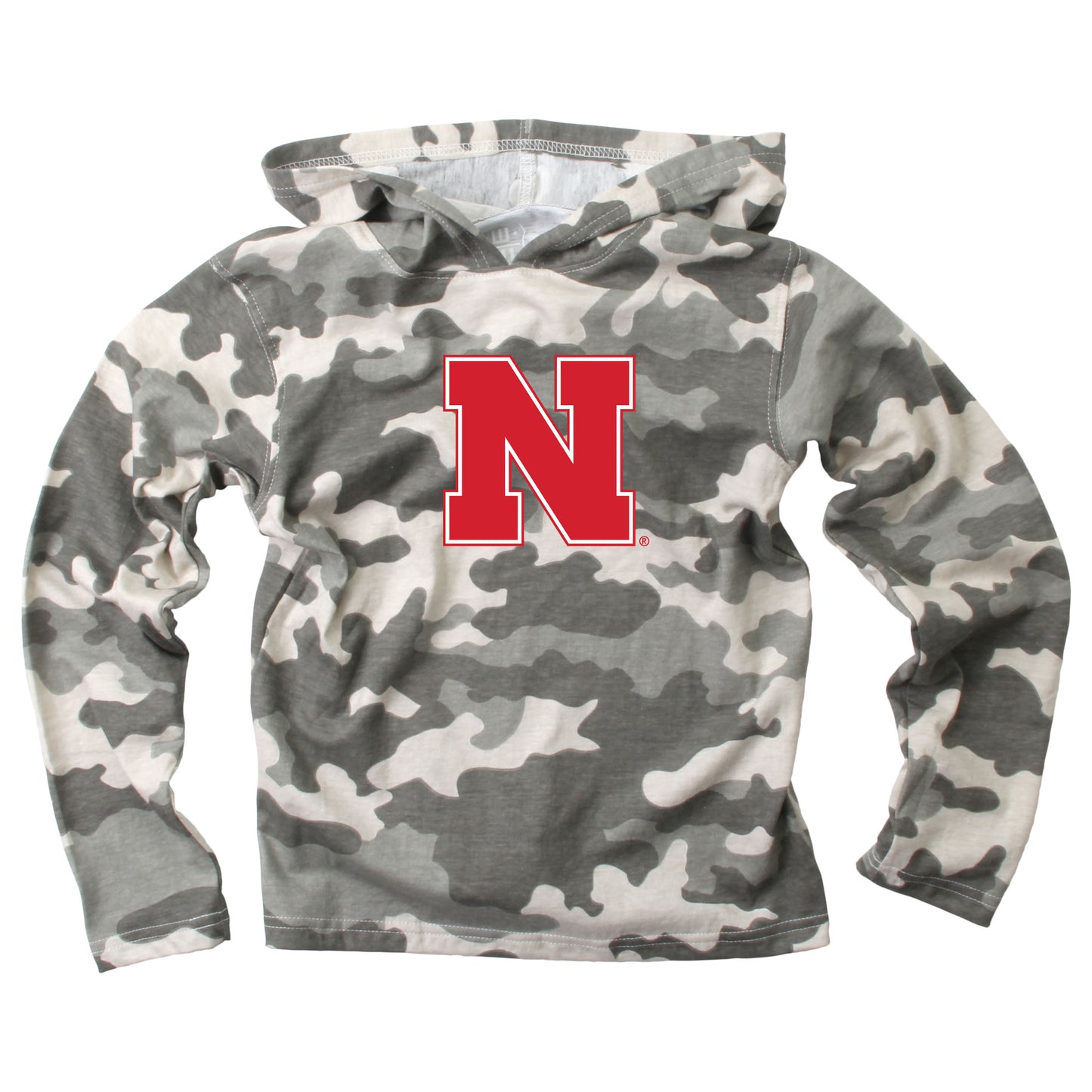 Nebraska Cornhuskers Wes and Willy Youth Boys Long Sleeve Camo Hooded T-Shirt