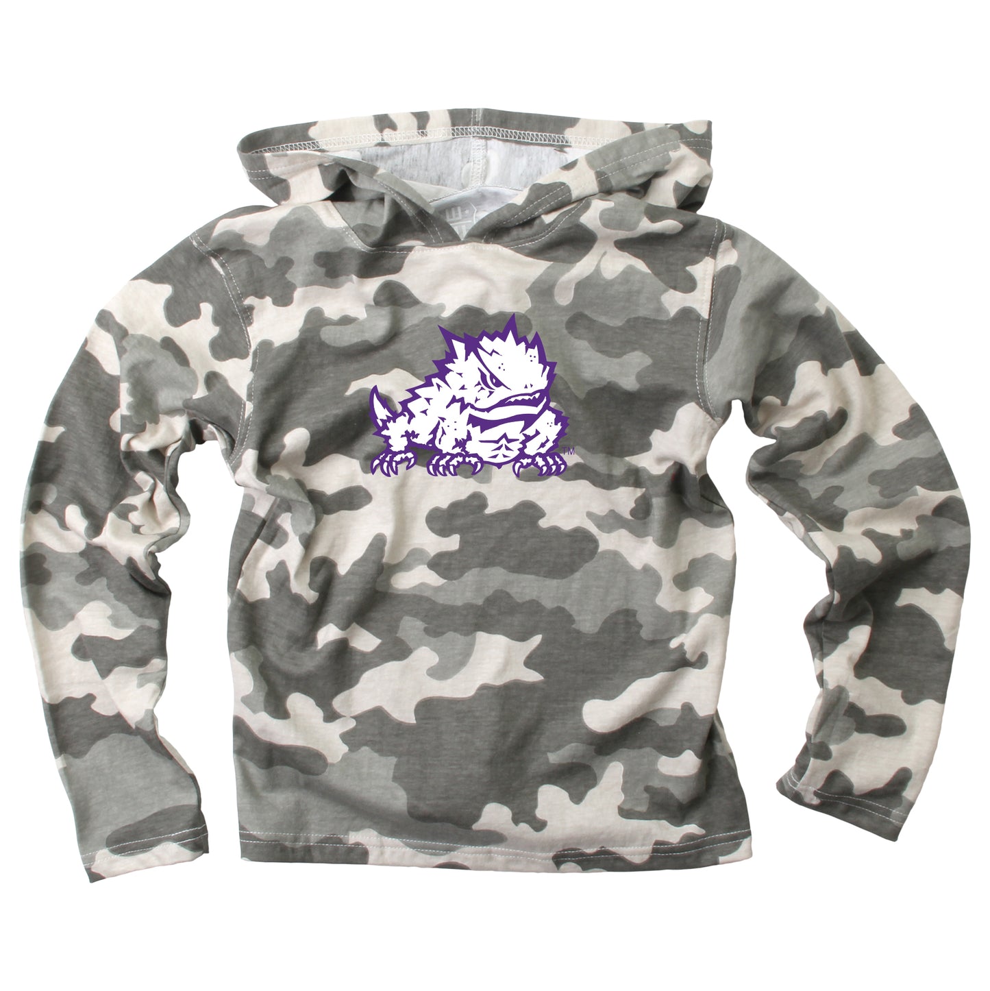 TCU Horned Frogs Wes and Willy Youth Boys Long Sleeve Camo Hooded T-Shirt