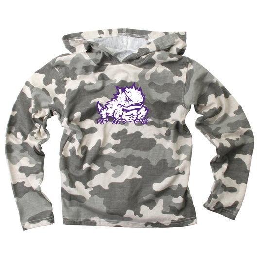 TCU Horned Frogs Wes and Willy Youth Boys Long Sleeve Camo Hooded T-Shirt