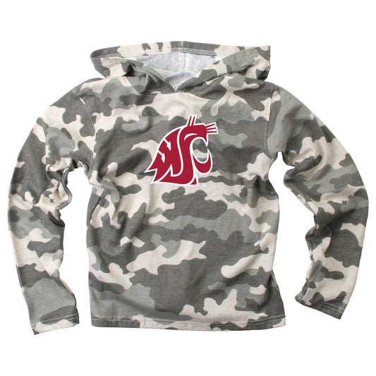 Washington State Cougars Wes and Willy Youth Boys Long Sleeve Camo Hooded T-Shirt