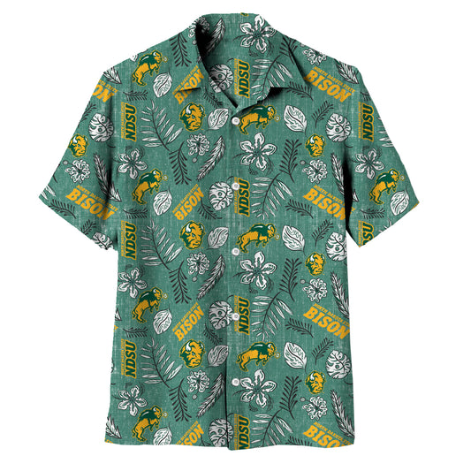 North Dakota State Bison Wes and Willy Mens College Hawaiian Short Sleeve Button Down Shirt Vintage Floral