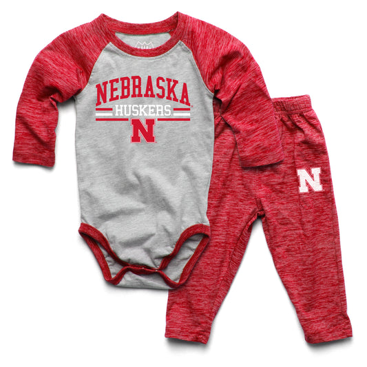 Nebraska Cornhuskers Wes and Willy Baby College Team Hopper and Pant Set