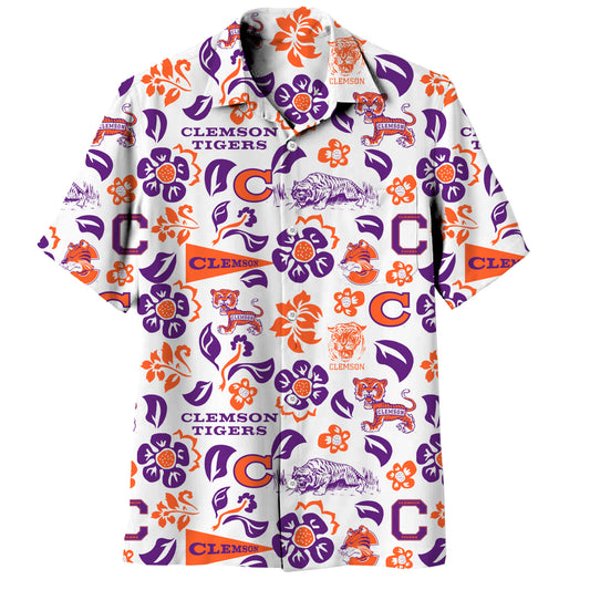 Clemson Tigers Wes and Willy Mens Vault Button Up Hawaiian Shirt