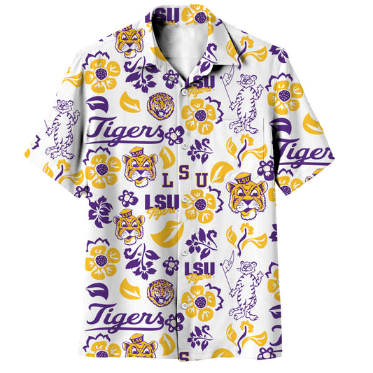 LSU Tigers Wes and Willy Mens Vault Button Up Hawaiian Shirt