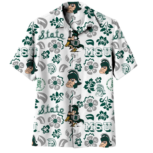 Michigan State Spartans Wes and Willy Mens Vault Button Up Hawaiian Shirt