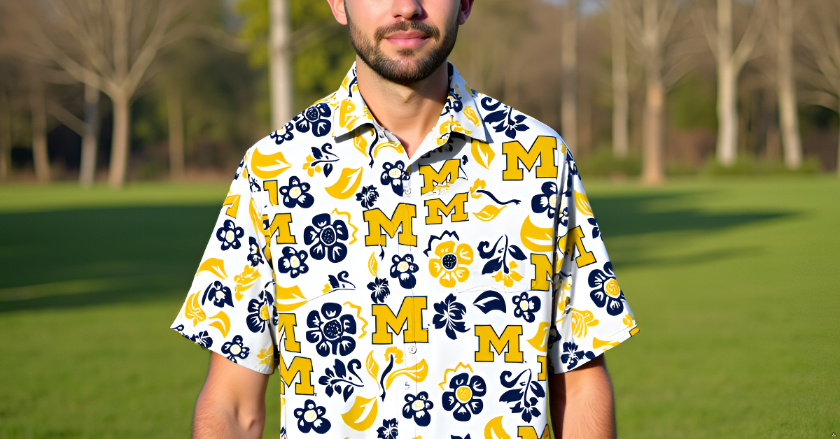 Michigan Wolverines Wes and Willy Mens Vault Button Up Hawaiian Shirt