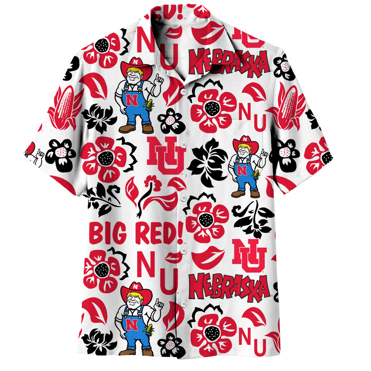 Nebraska Cornhuskers Wes and Willy Mens Vault Button Up Hawaiian Shirt