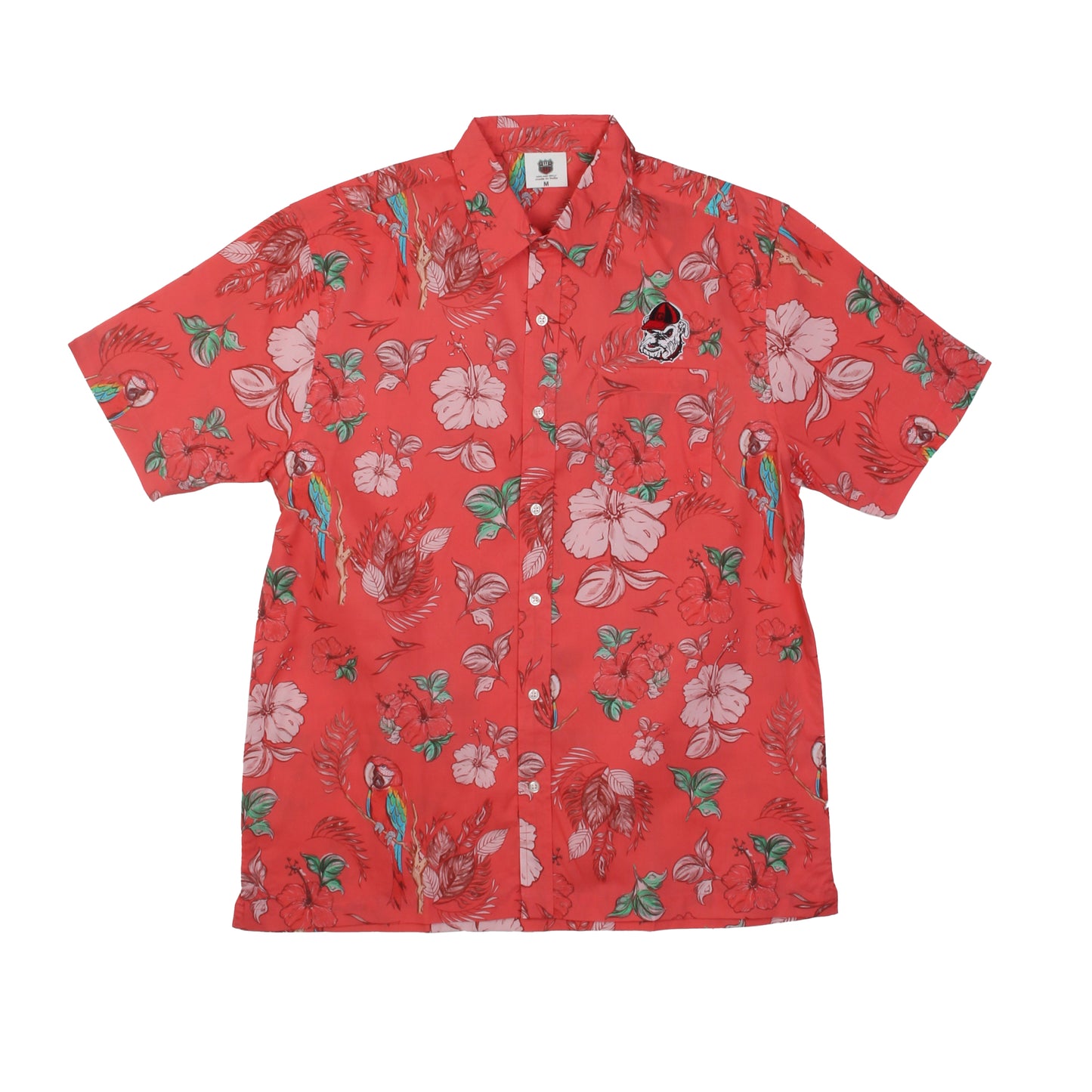 Georgia Bulldogs Wes and Willy Tropical Parrot Print Hawaiian Button Up Shirt