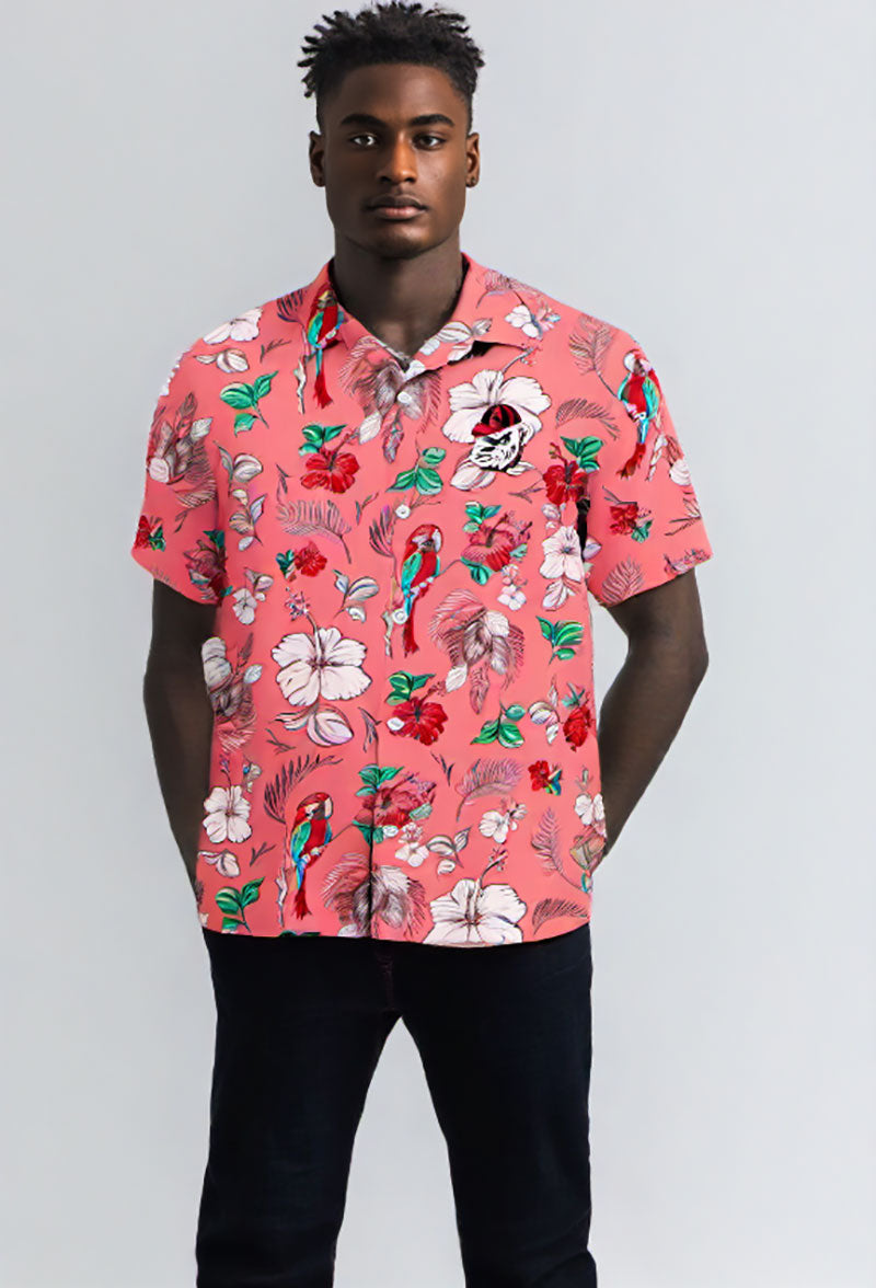 Georgia Bulldogs Wes and Willy Tropical Parrot Print Hawaiian Button Up Shirt