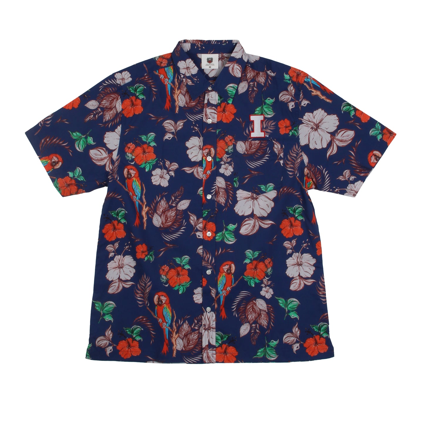 Illinois Fighting Illini Wes and Willy Tropical Parrot Print Hawaiian Button Up Shirt