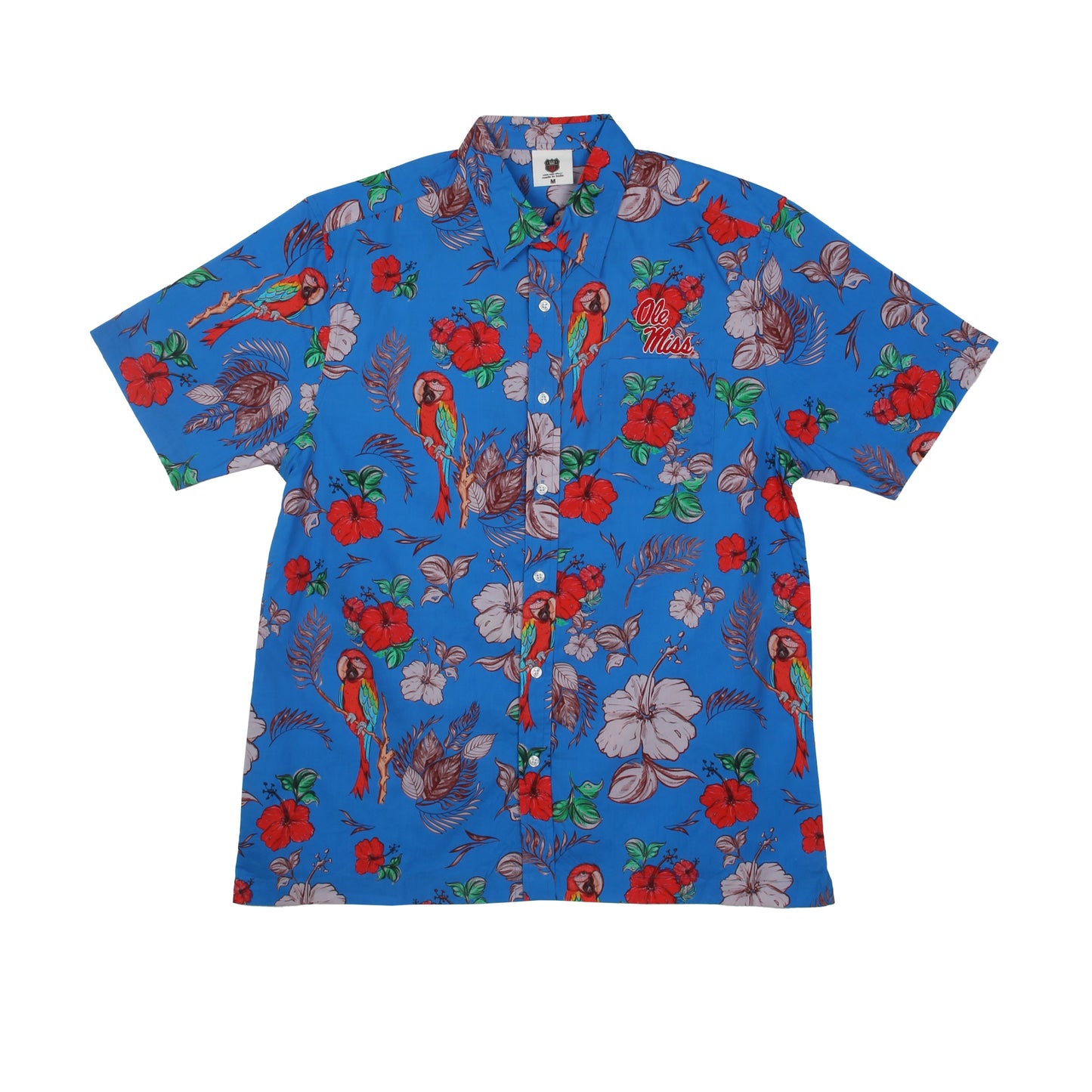 Ole Miss Rebels Wes and Willy Tropical Parrot Print Hawaiian Button Up Shirt