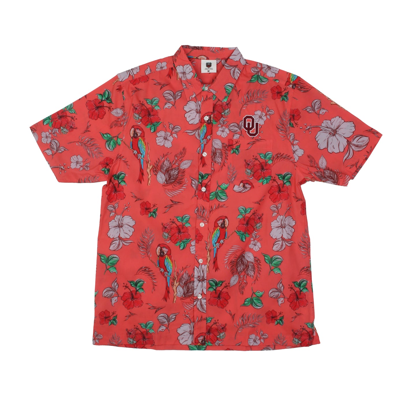 Oklahoma Sooners Wes and Willy Tropical Parrot Print Hawaiian Button Up Shirt