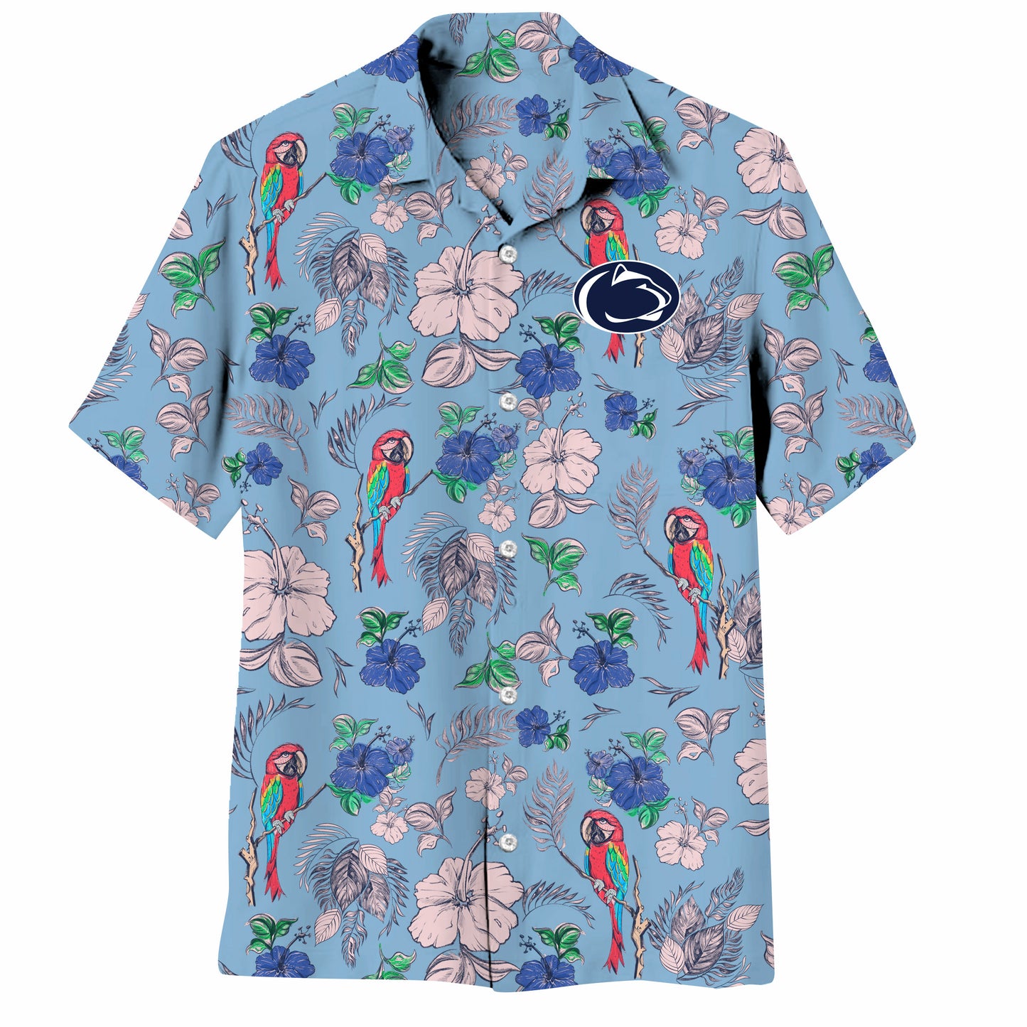 Penn State Nittany Lions Wes and Willy Tropical Parrot Print Hawaiian Button Up Shirt
