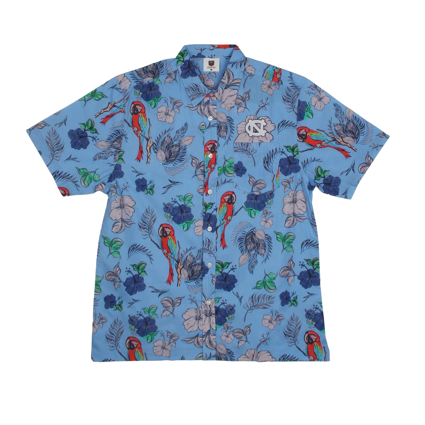 North Carolina Tar Heels Wes and Willy Tropical Parrot Print Hawaiian Button Up Shirt