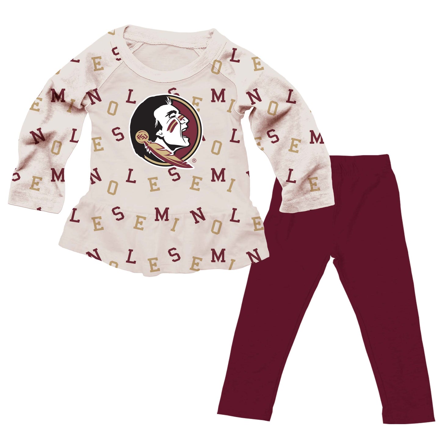Florida State Seminoles Wes and Willy Infant and Toddler Girls All Over Team Logo Outfit