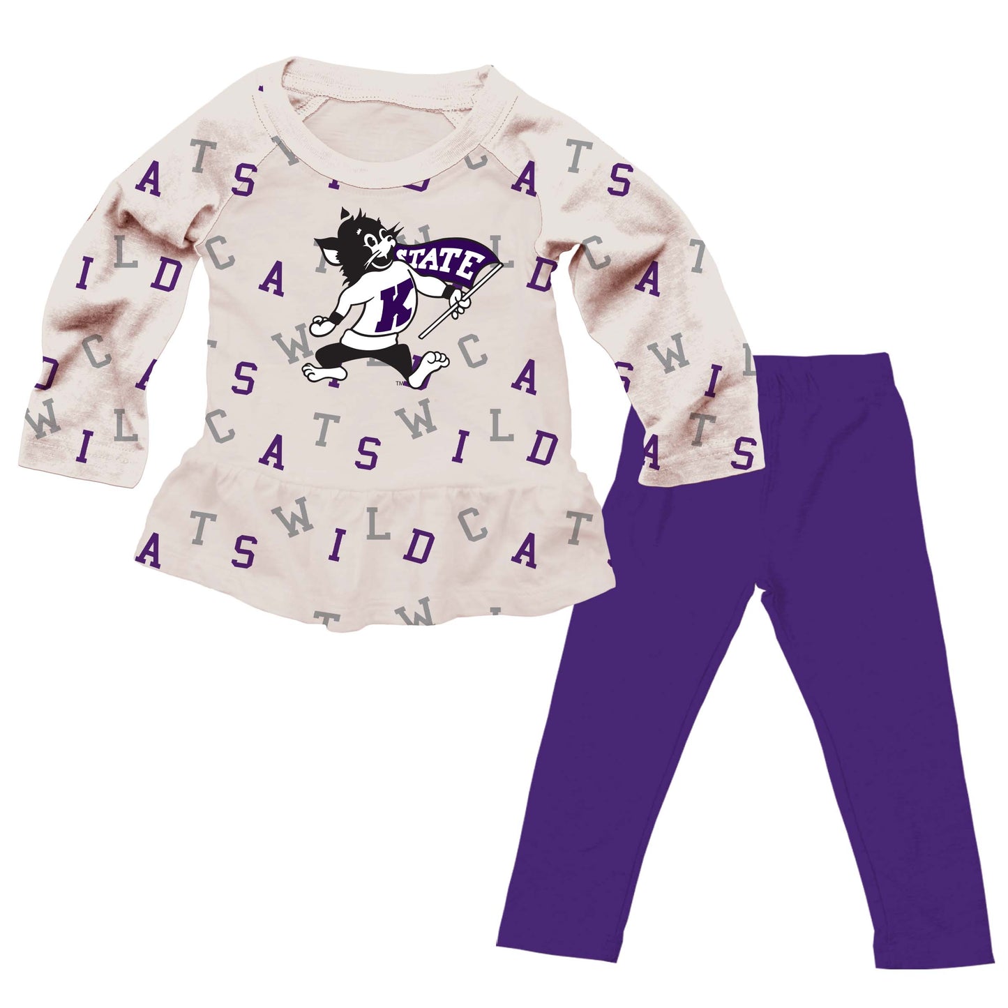Kansas State Wildcats Wes and Willy Infant and Toddler Girls All Over Team Logo Outfit