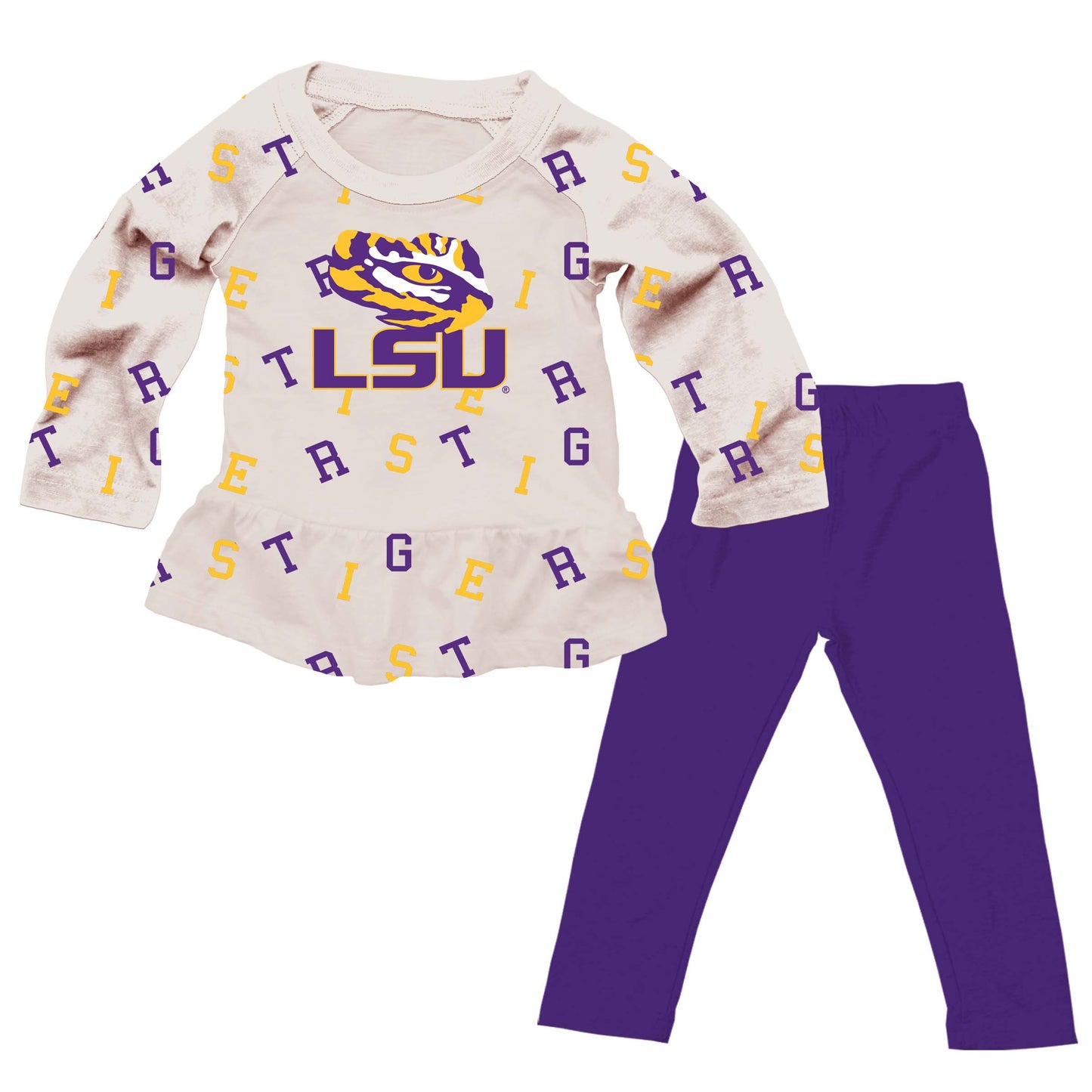 LSU Tigers Wes and Willy Infant and Toddler Girls All Over Team Logo Outfit