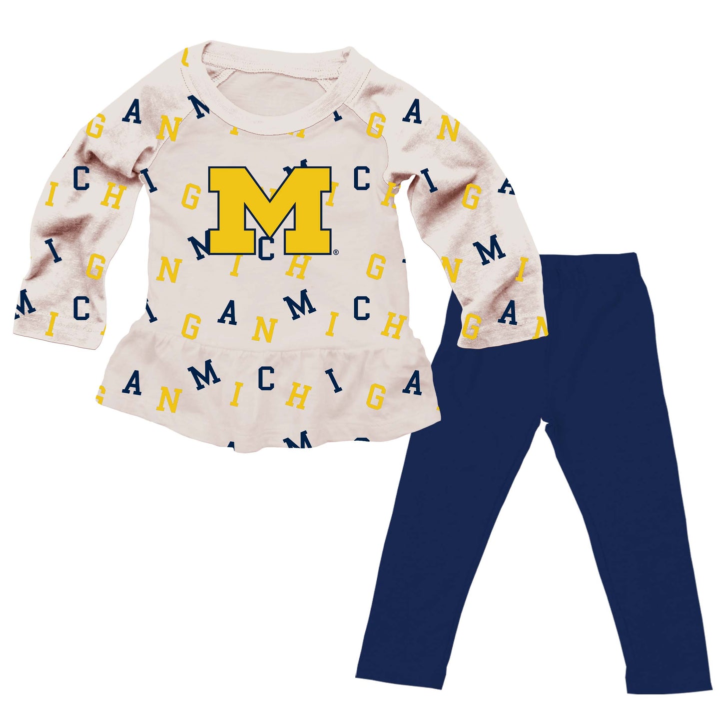 Michigan Wolverines Wes and Willy Infant and Toddler Girls All Over Team Logo Outfit