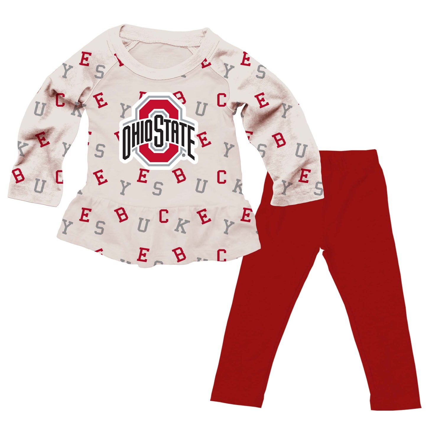 Ohio State Buckeyes Wes and Willy Infant and Toddler Girls All Over Team Logo Outfit
