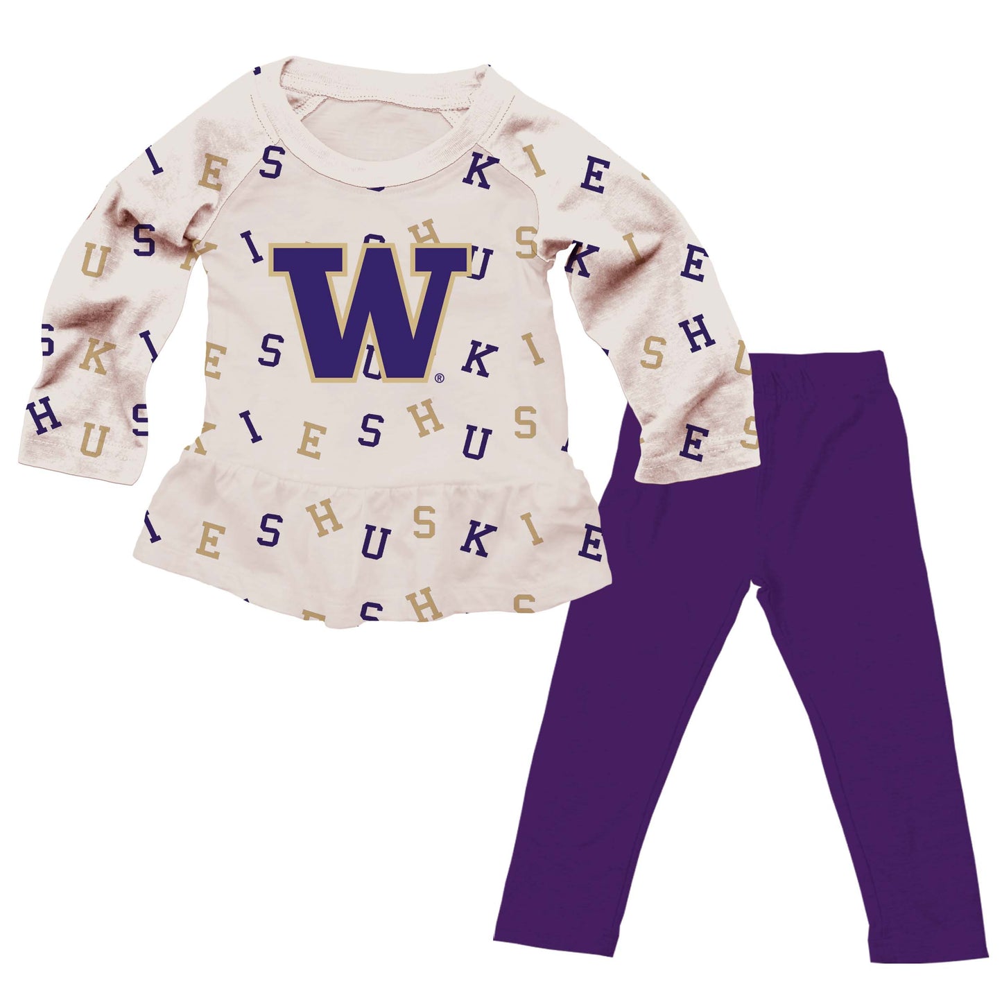 Washington Huskies Wes and Willy Infant and Toddler Girls All Over Team Logo Outfit