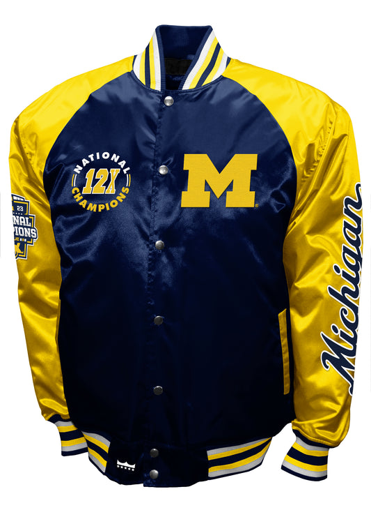 Michigan Wolverines Mens Franchise Club The Game 12X Champions Navy Satin Jacket