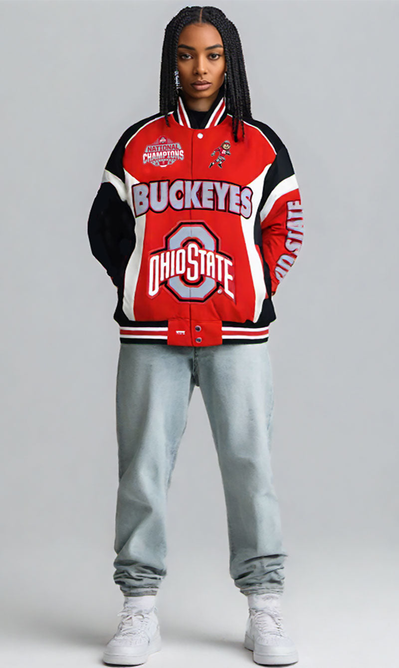 Ohio State Buckeyes 2024 National Champions Mens Franchise Club Twill Button Up Jacket