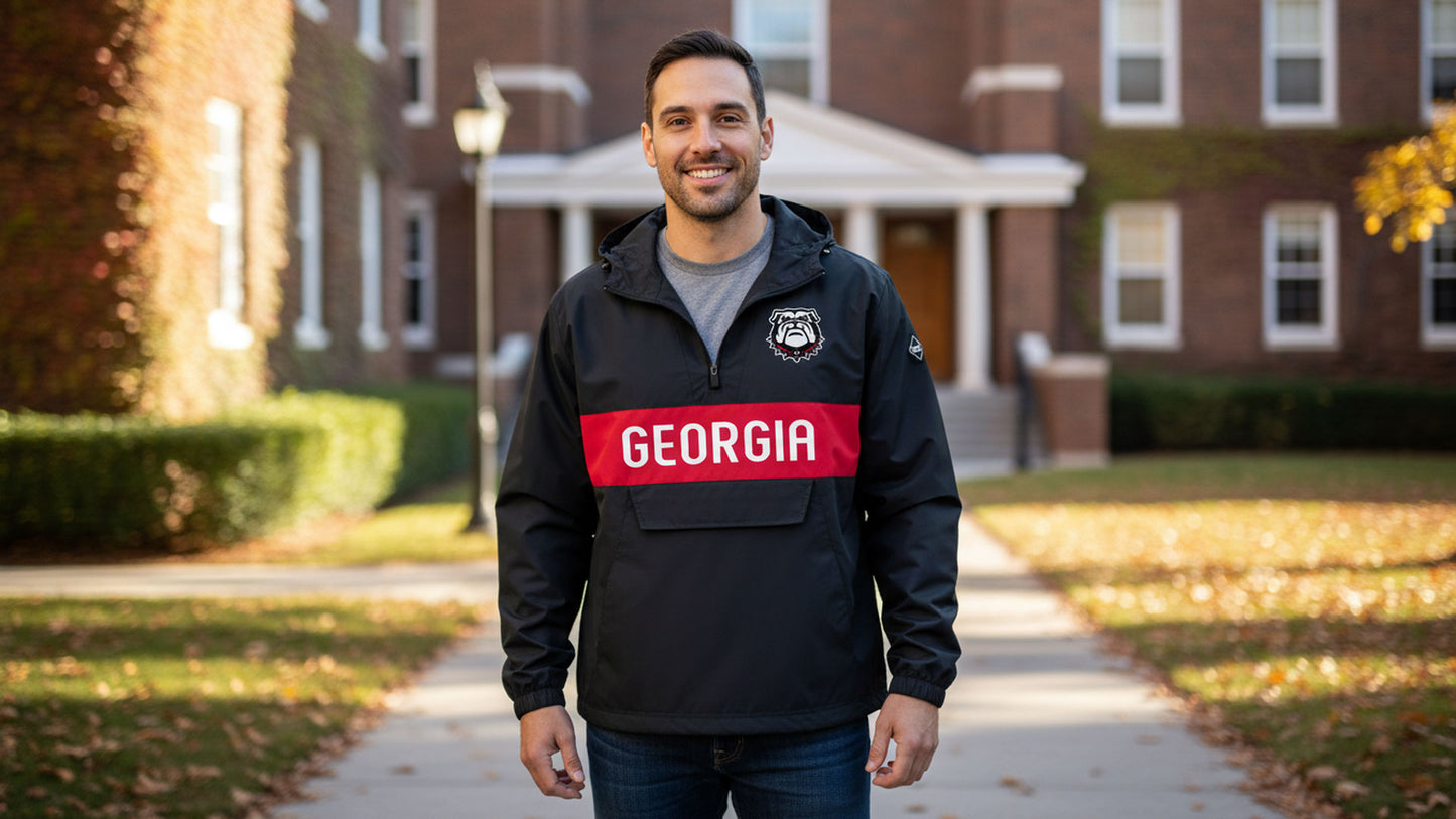 Georgia Bulldogs Franchise Club Mens NCAA Alpha Anorak Jacket Black-New Logo