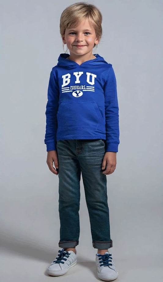 BYU Wes and Willy Youth Long Sleeve Hooded T-Shirt Royal