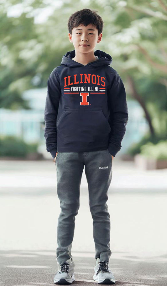 Illinois Fighting Illini Wes and Willy Toddler, Kids and Youth Long Sleeve Hooded T-Shirt