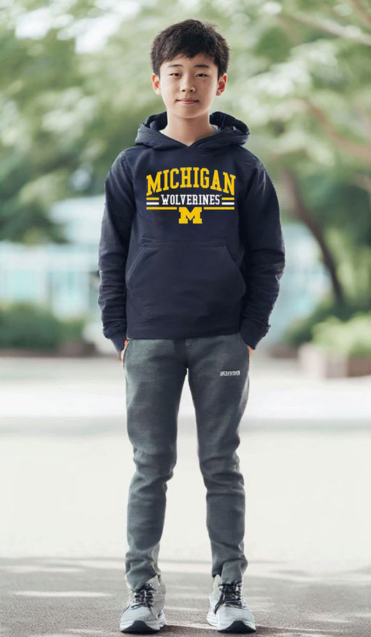 Michigan Wolverines Wes and Willy Toddler, Kids and Youth Long Sleeve Hooded T-Shirt