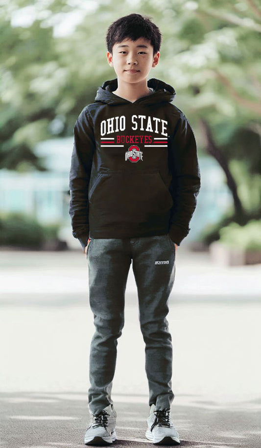 Ohio State Buckeyes Wes and Willy Toddler, Kids and Youth Long Sleeve Hooded T-Shirt Black