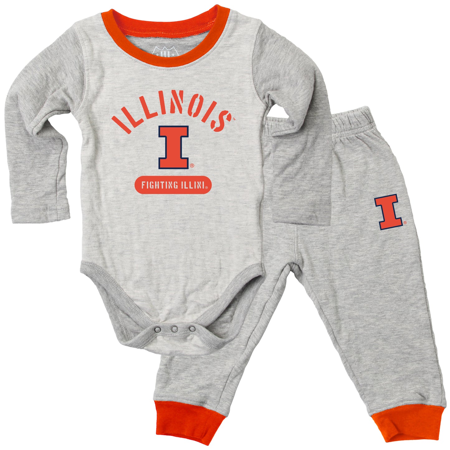 Illinois Fighting Illini Wes and Willy Baby College Jie Jie Long Sleeve Bodysuit and Pant Set