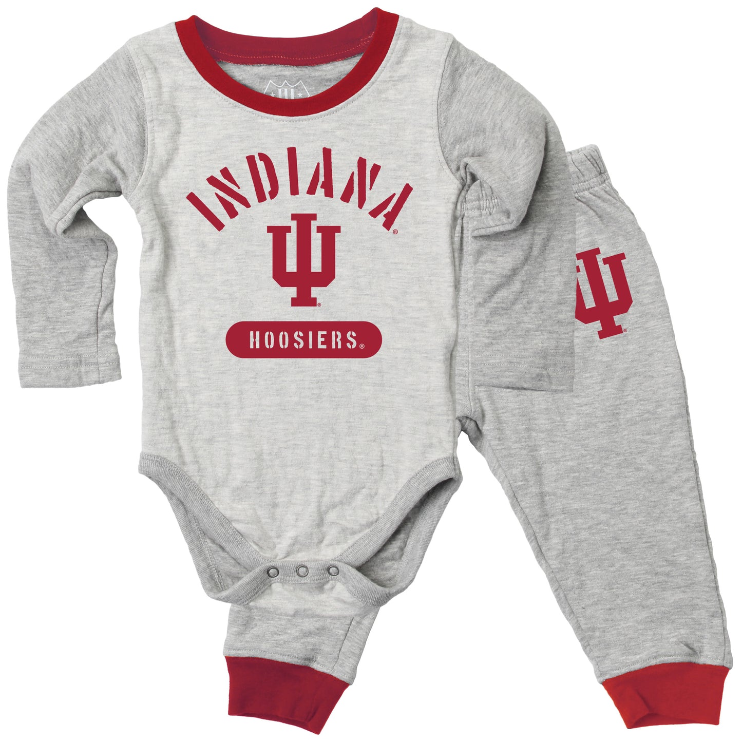 Indiana Hoosiers Wes and Willy Baby College Jie Jie Long Sleeve Bodysuit and Pant Set