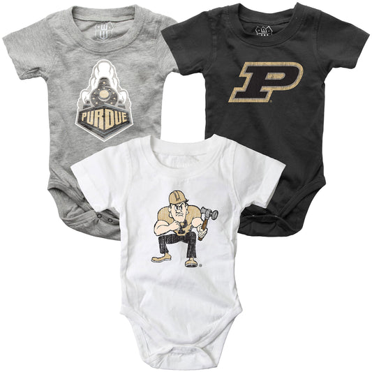 Purdue Boilermakers Wes and Willy Baby 3 Pack Bodysuits
