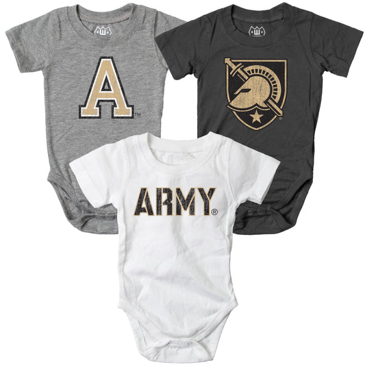 Army Black Knights Wes and Willy Baby 3 Pack Bodysuits