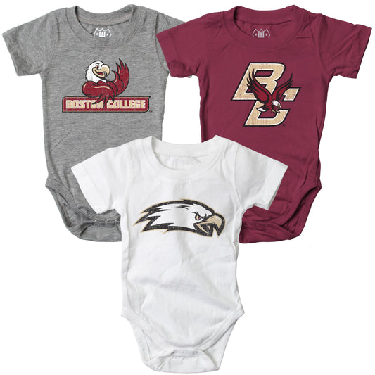 Boston College Eagles Wes and Willy Baby 3 Pack Bodysuits