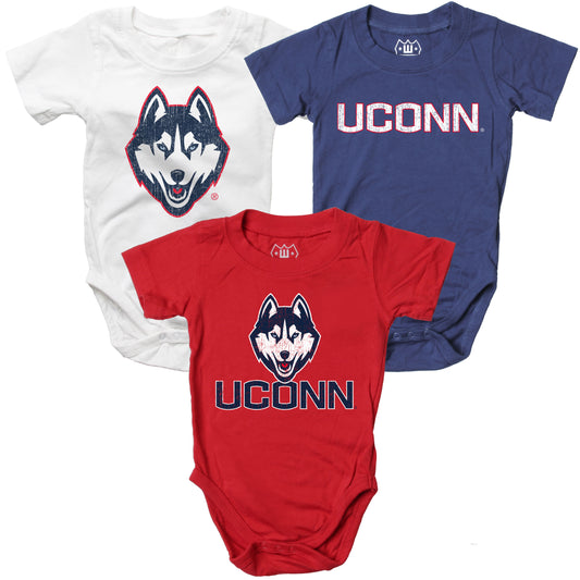 UCONN Huskies Wes and Willy Baby 3 Pack Bodysuits