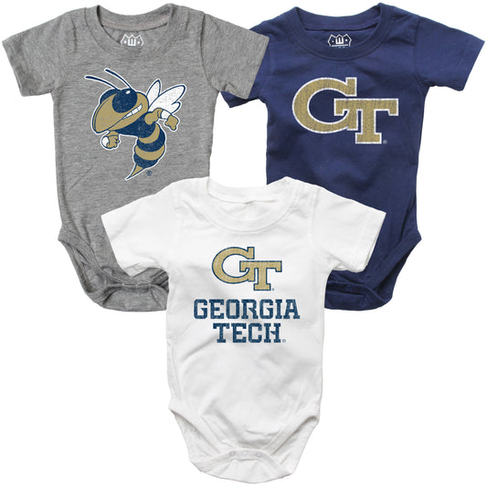 Georgia Tech Wes and Willy Baby 3 Pack Bodysuits