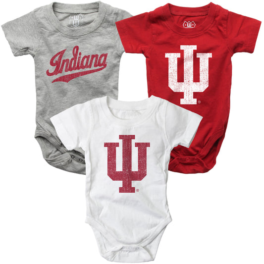 Indiana Hoosiers Wes and Willy Baby 3 Pack Bodysuits