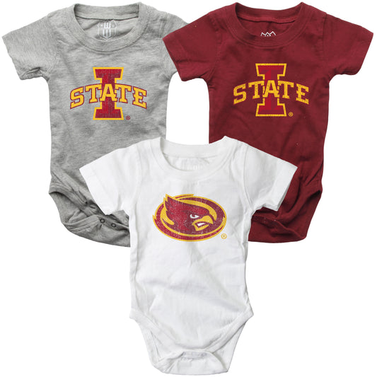 Iowa State Cyclones Wes and Willy Baby 3 Pack Bodysuits